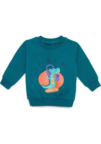 Müzikli Dinazor Baskılı Sweatshirt Erkek Bebek
