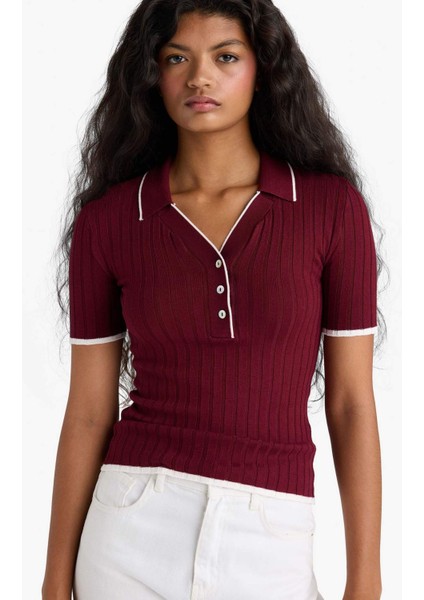 Fitted Polo Yaka Triko Kısa Kollu Kazak F7771AX25AU modelleri