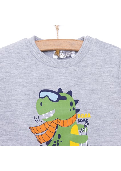 Basic Az Şardonlu Dinozor Desenli Sweatshirt Erkek Bebek modelleri