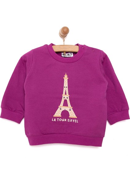 Basic Kız Az Şardonlu Eiffel Kulesi Baskılı Sweatshirt Kız Bebek