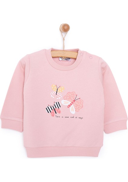 Basic Az Şardonlu Kelebek Desenli Sweatshirt Kız Bebek