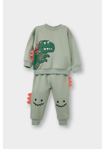 Erkek Bebek 2'li Takım 3D Dinozor Baskılı Sweatshirt Eşofman Altı F5070A525AU