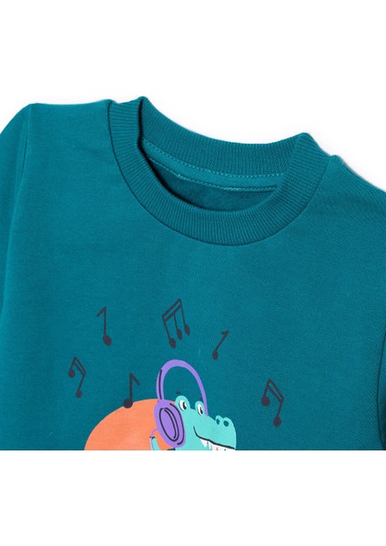 Müzikli Dinazor Baskılı Sweatshirt Erkek Bebek modelleri