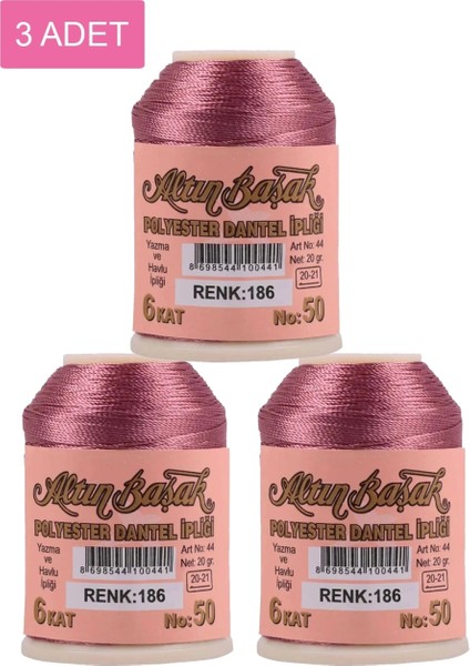 3 Adet Altınbaşak Oya ve Dantel Ipi 20 gr - - No: 186