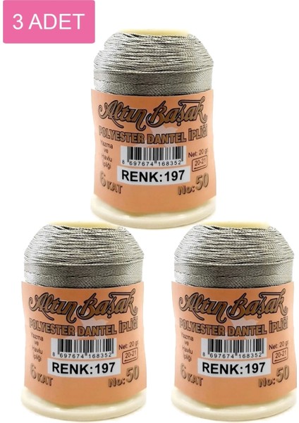 3 Adet Altınbaşak Oya ve Dantel Ipi 20 gr - - No: 197