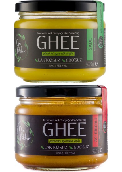 2 Li Sade Ghee & Acılı Çeşnili Ghee Sade Yağ 225 gr -Laktozsuz Kazeinsiz Gdo' Suz