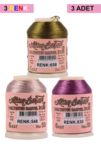 3 Adet Altınbaşak Oya ve Dantel Ipi 20 gr - - No: 548 - 830 - 658