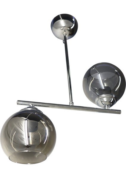 Patya Krom 2'li Füme Camlı Avize | Kaliteli Modern Metal Avize fiyatları