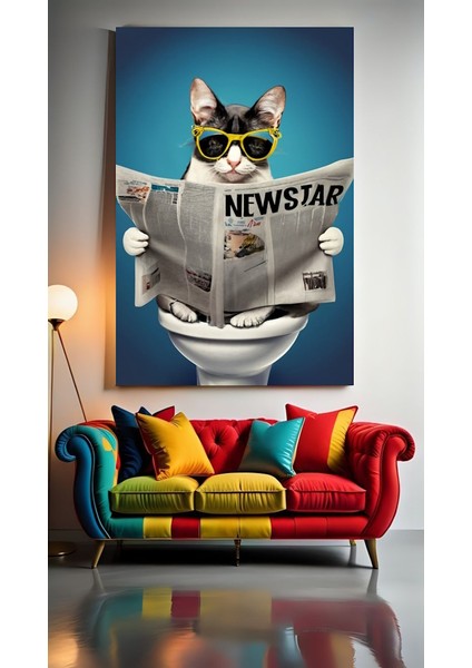 Wc Tuvalet Komik Kedi Ev Duvar Salon Güzellik Salonu Ofis Dükkan Dekarasyon Kanvas Tablo