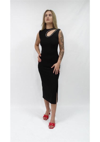 Kadın Kechi Damla Dekolte Taşlı Elbise