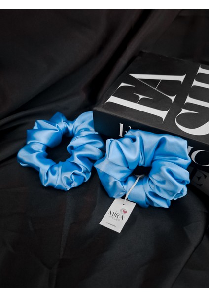 2'li Lüks Kadın Saten Toka - Mavi Inci - Lastik Model Scrunchie - Anne Kız Kombini fiyatları
