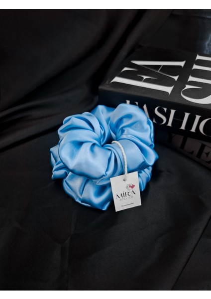 2'li Lüks Kadın Saten Toka - Mavi Inci - Lastik Model Scrunchie - Anne Kız Kombini modelleri