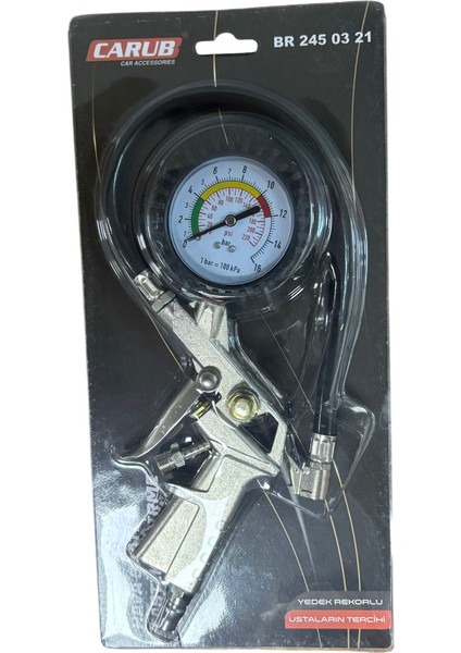 Lastik Hava Ölçme Tabancası Saatli Hortumlu 2 Rekorlu BR245 03 21