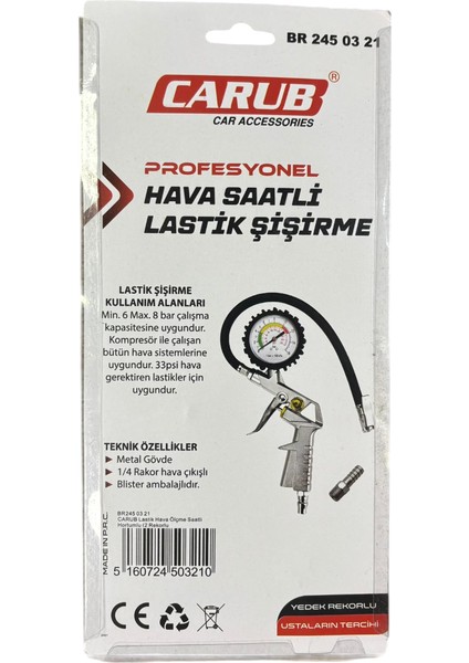 Lastik Hava Ölçme Tabancası Saatli Hortumlu 2 Rekorlu BR245 03 21 fiyatları
