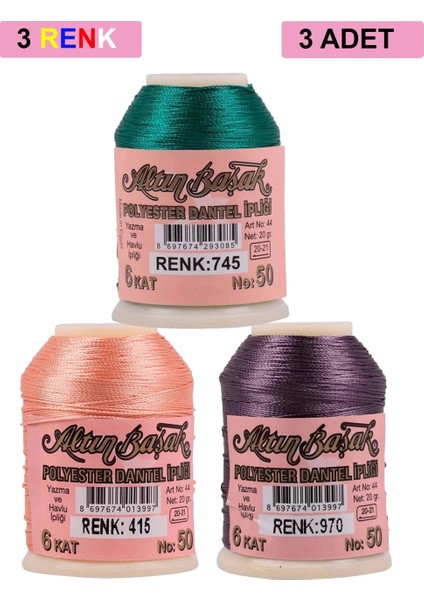 3 Adet Altınbaşak Oya ve Dantel Ipi 20 gr - - No: 415 - 970 - 745