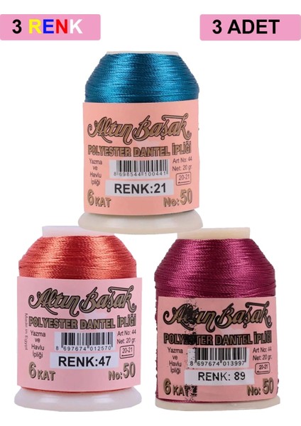 3 Adet Altınbaşak Oya ve Dantel Ipi 20 gr - - No: 047 - 089 - 021