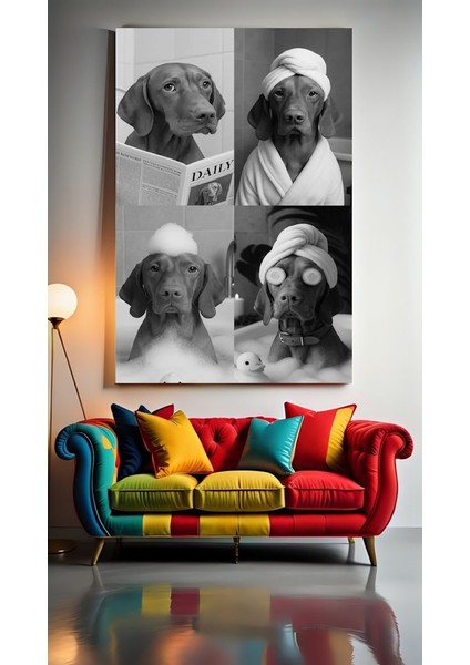 Bakımlı Komik Köpek Ev Duvar Salon Güzellik Salonu Ofis Dükkan Dekarasyon Kanvas Tablo
