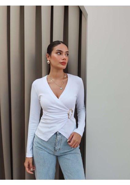 Kruvaze Uzun Kol Tokalı Bluz