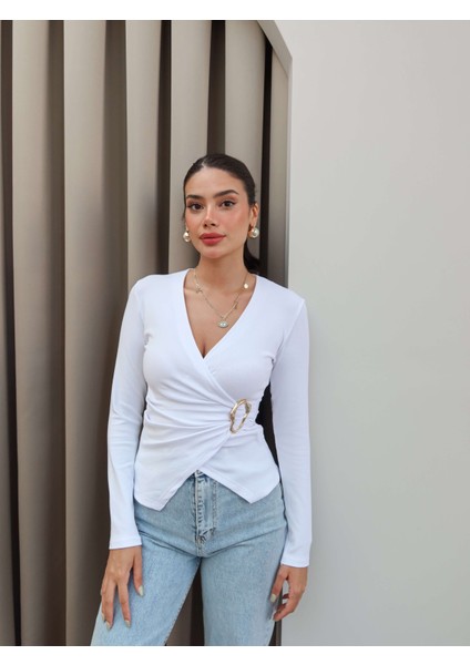 Kruvaze Uzun Kol Tokalı Bluz fiyatları