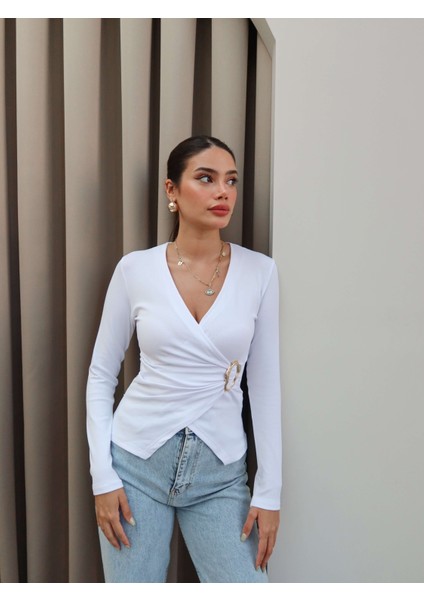 Kruvaze Uzun Kol Tokalı Bluz fırsatları