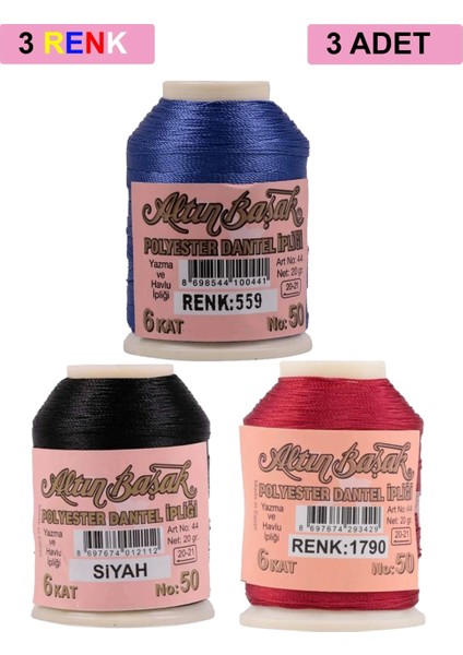 3 Adet Altınbaşak Oya ve Dantel Ipi 20 gr - - No: Siyah - 1790 - 559