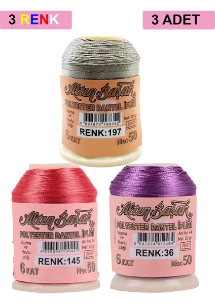 3 Adet Altınbaşak Oya ve Dantel Ipi 20 gr - - No: 145 - 036 - 197