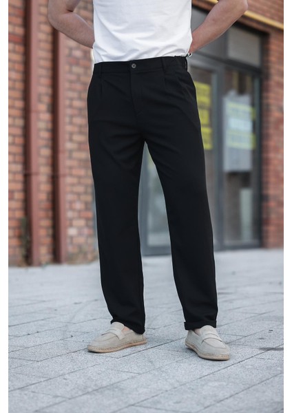 Siyah Rahat Kesim Erkek Kumaş Pantolon E6577
