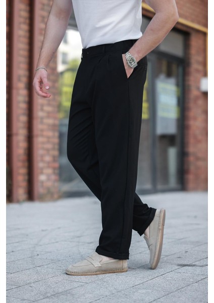 Siyah Rahat Kesim Erkek Kumaş Pantolon E6577 fırsatları