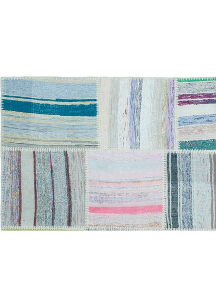 Teselya Mavi Patchwork Yün Modern Desenli Yün Hav Toz Vermez Leke Tutmayan Salon Yolluk Mutfak El Dokuma Halı fırsatları