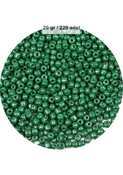 Koyu Yeşil Renk 4 mm Yaklaşık 220 Adet/20 Gram Cam Boncuk Oya Yazma Bileklik ve Kolye