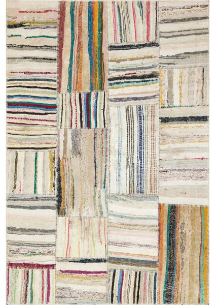Girit Bej Çizgili Yün Modern Desenli Yün Hav Toz Vermez Leke Tutmayan Salon Yolluk Mutfak El Dokuma Halı
