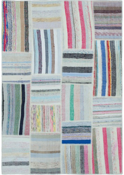 Girit Bej Çizgili Yün Modern Desenli Yün Hav Toz Vermez Leke Tutmayan Salon Yolluk Mutfak El Dokuma Halı