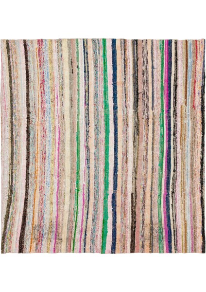 Teselya Bej Çizgili Yün Modern Desenli Yün Hav Toz Vermez Leke Tutmayan Salon Yolluk Mutfak El Dokuma Halı