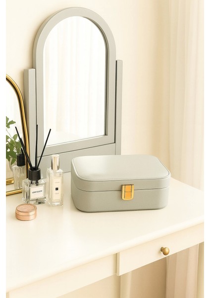 Deri Seyahat Takı Bijuteri Mücevher Kutusu Organizer Düzenleyici 20CM Gri Ithal Ürün fiyatları