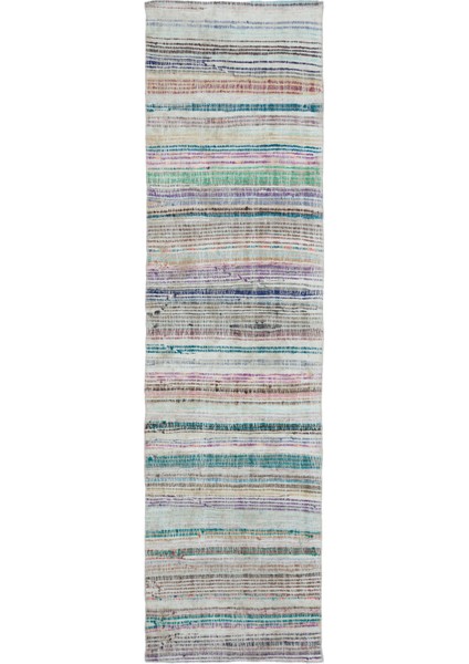 Teselya Mavi Çizgili Yün Modern Desenli Yün Hav Toz Vermez Leke Tutmayan Salon Yolluk Mutfak El Dokuma Halı