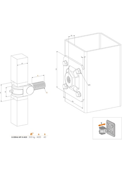 Kaynak Kapı Tabanı Menteşesi Set Duvar Tabağı Ile Birlikte G-ORNA-WP-8-M20 fiyatları