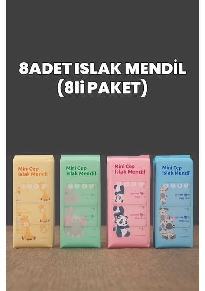 Sevimli Desenli Cep Islak Mendil 1 Adet 8’li Paket hijyenik Çocuk ve Bebek Için Taşınabilir Cep Boy modelleri