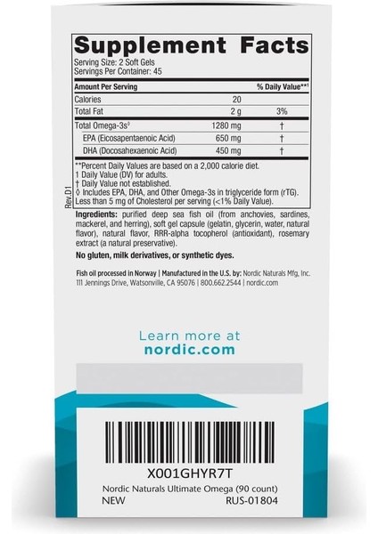 Ultimate Omega, Lemon Flavor - 90 Soft Gels - 1280 Mg Omega-3 - High-Potency Omega-3 Fish Oil Supplement With Epa & Dha - Promotes Brain & Heart Health - Non-Gmo - 45 Servings fiyatları