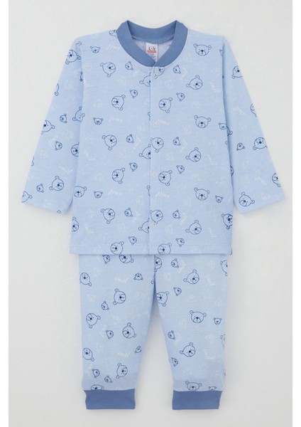Erkek Bebek Pijama Takımı Sevimli Ayıcık Figürlü Yıldız Desenli 4 Ay-1 Yaş, Mavi