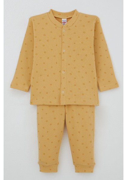Erkek Bebek Pijama Takımı Mini Geometrik Şekiller 4 Ay-1 Yaş, Hardal Sarı