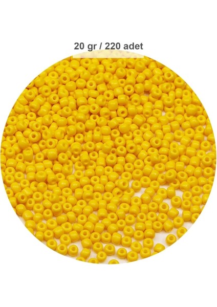 Sarı Renk 4 mm Yaklaşık 220 Adet/20 Gram Cam Boncuk Oya Yazma Bileklik ve Kolye