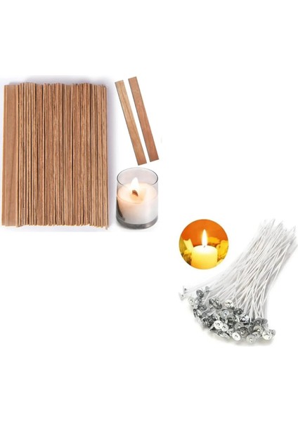 Hazır Mum Fitili Tutacaklı 10 Adet ve Ahşap Mum Fitili 10 Adet Mum Yapımı Mum Fitil Seti 20 Adet