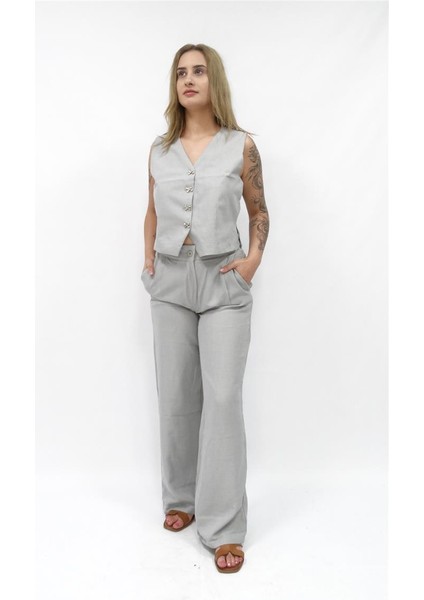 Kadın Ruby Sofia Kurdele Düğmeli Pantolon Yelek Takım
