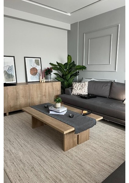 Oxtoby Bej Düz Etnik Modern Desenli Hav Vermeyen Leke Tutmayan Kolay Temizlenen Yumuşak Makine Salon Yolluk Mutfak Halı