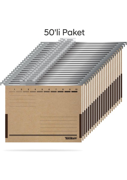 ASD2005 Metal Askılı Yan Bezli Körüklü Dosya 50 Li Paket