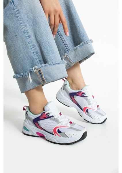 Duxal Unisex Beyaz Spor Ayakkabı Ortopedik Taban ve Tekstil Malzeme ile Rahat Kullanım