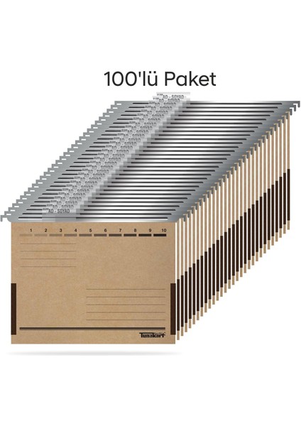 ASD2005 Metal Askılı Yan Bezli Körüklü Dosya 100 Lü Paket