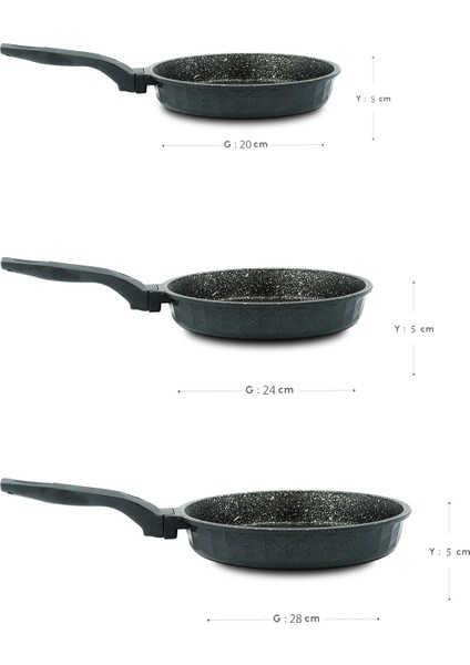 Kristal Döküm Granit 3'lü Tava Seti