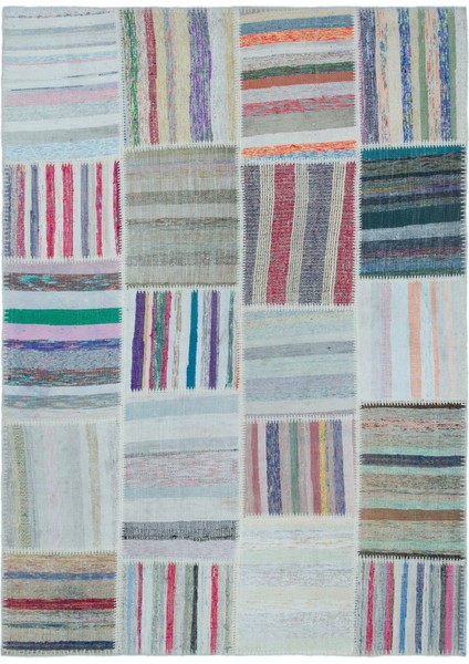 Iskece Bej Patchwork Yün Modern Desenli Yün Hav Toz Vermez Leke Tutmayan Salon Yolluk Mutfak El Dokuma Halı