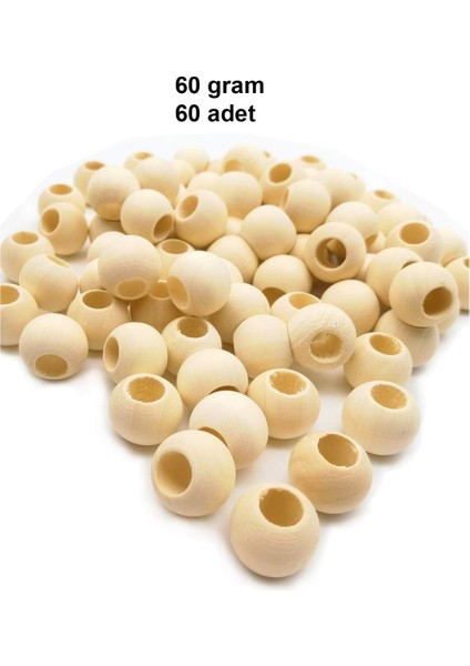 60 gr (60 Adet) Ahşap Boncuk 15 mm Çap x 10 mm Delik Doğal Yuvarlak Ahşap Makrome El Işi Çanta